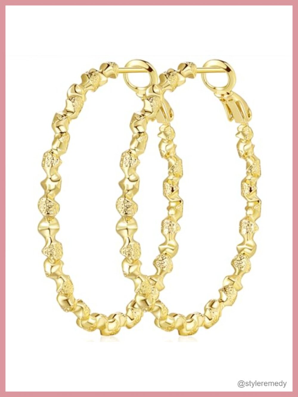 14K Gold Plated Twisted Hoop Earrings Large Paddle Back for Women